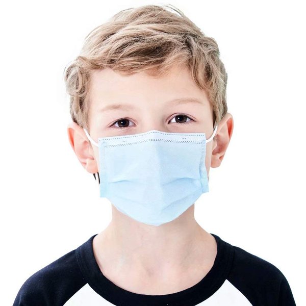 mystcare Kids Disposable Face Mask 50 Pack Ages 5-12 Filter 3-Layer Safety Face Masks for Kids Daily Use.All Metal Nose Clips(Blue)