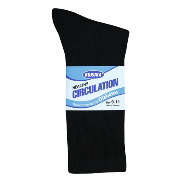 3 Pairs Men Healthy Circulation Diabetic Crew Socks (9-11 (Shoes sizes 8-10), Black)