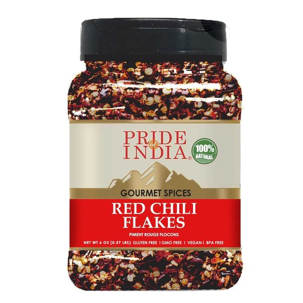 Pride of India – Red Chili Flakes – Gourmet Spice/Culinary Must Have – Pleasant Heat/Distinct Flavor & Aroma – Sprinkle onto Pizza/Pasta/Flatbread – Easy to Store – 6 oz. Medium Dual Sifter Jar