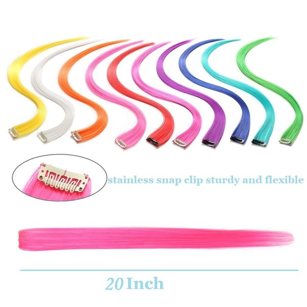 LiaSun 10Pcs/set Multi-Colors Straight Highlight Clip in Hair Extensions 20 Inch Colored Party Hair Pieces (Purple)