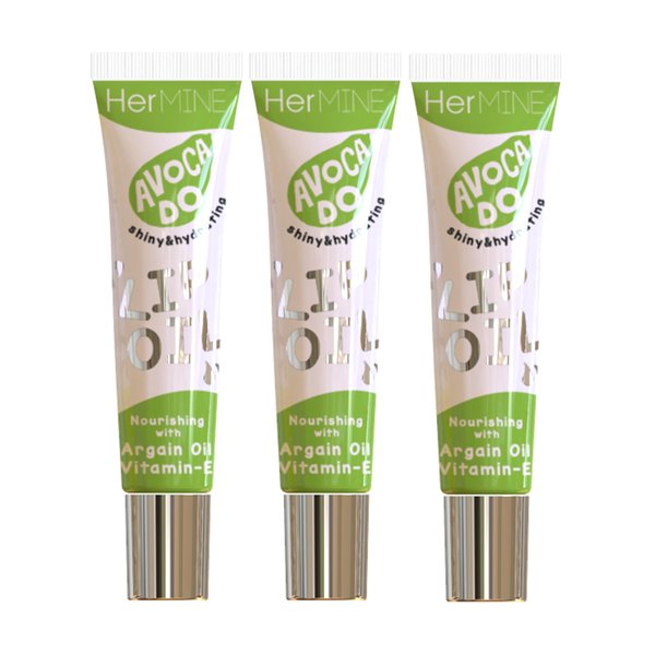 HerMINE Nourishing Lip Oil with Argan Oil & Vitamin E Clear Long Lasting Hydrating Lip Moisturizing Gel 15g / 0.52oz (Avacado)