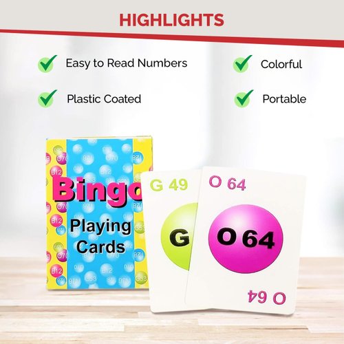 MR CHIPS Professional Plastic Coated Bingo Cards - Deck of 75 Playing Calling Colorful Reusable for Games on The go!