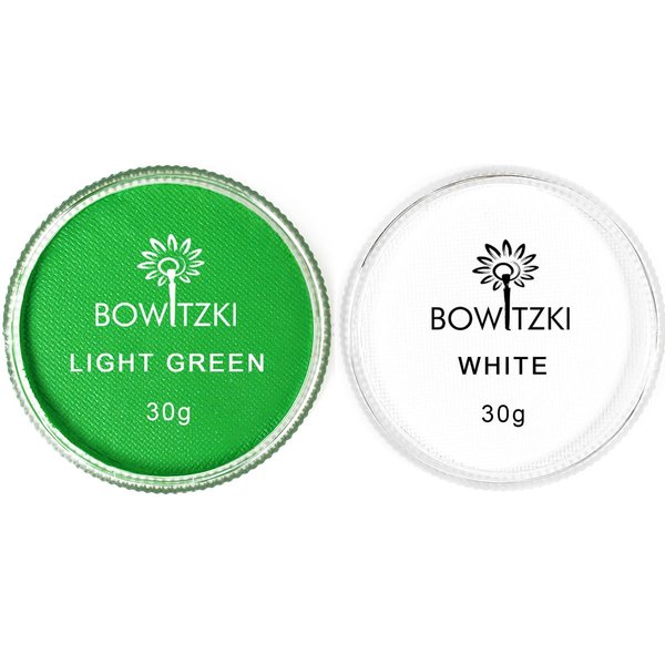 Bowitzki 30g Professional Face Paint Body Paint Water Based Face painting Makeup Safe for Kids and Adults Split Cake Single Color (White+Light Green)