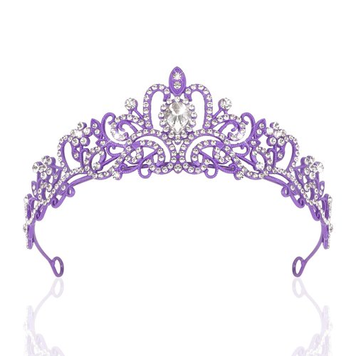 CIEHER Purple Crown Purple Tiara for Women Girls, Crystal Purple Crowns for Women Crown with 4 Hair Clips for Halloween Costume Party Prom, Purple Birthday Decorations