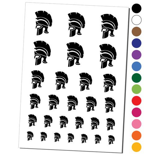Ancient Greek Roman Spartan Helmet Temporary Tattoo Water Resistant Fake Body Art Set Collection - Black (One Sheet)