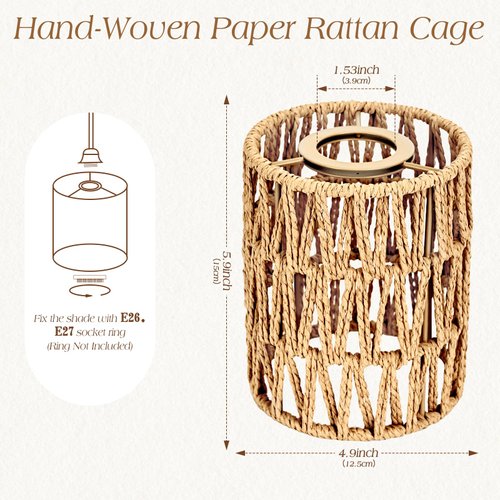 1 Pack Rattan Lamp Shade, Handwoven Natural wicker lamp shade, Boho Pendant Light Shades for Living Room, Bedroom, Kitchen - Eco-friendly & Stylish Home Decor