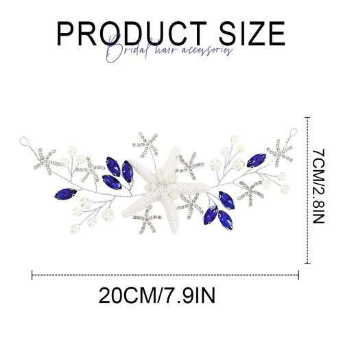 Kesvb Starfish Wedding Hair Vine Blue Crystal Bridal Headpiece Beach Wedding Hair Accessories for Women and Girls