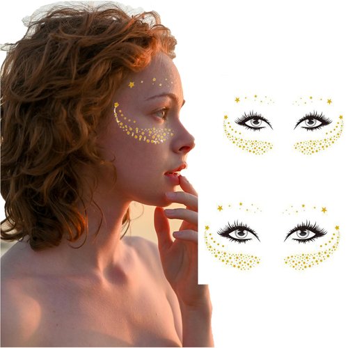 Bobknow Glitter Freckles Face Tattoo, Waterproof & Sweat-proof, Temporary Tattoo Stickers For Party, Halloween, Christmas, Makeup Party, 2 Sheets (Stars)