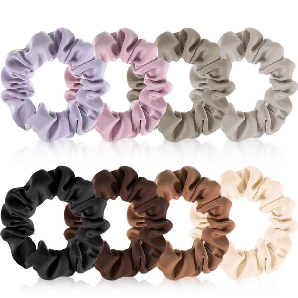 8 Pieces Satin Hair Ties, Small Satin Hair Scrunchies for Women Silk Hair Ties Coffee Series Hair Accessories for Women Girls