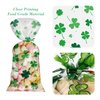 sorkwo 100 Pcs St. Patrick's Day Cellophane Treat Bags Clover Cellophane Bags Shamrock Candy Bags Irish Lucky Bags with 100 Twist Ties for Saint Patrick Day Party Favor
