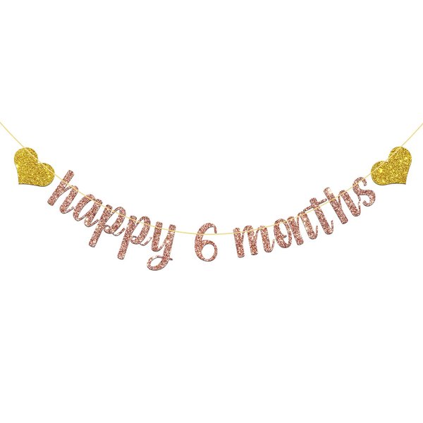 MonMon & Craft Happy 6 Months Banner / Baby Half Year Old Birthday Party Decorations / Baby Shower / Happy 6 Months Party Supplies Rose Gold