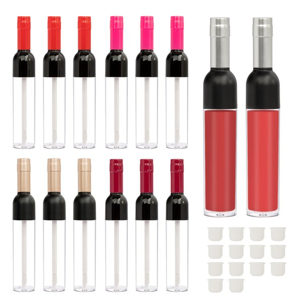 RONRONS 15 Pieces 5ml/0.17oz Empty Wine Bottle Shaped Lip Gloss Tubes Refillable Plastic Lip Oil Bottle Cosmetic DIY Container Holders for Making Up, Multicolor