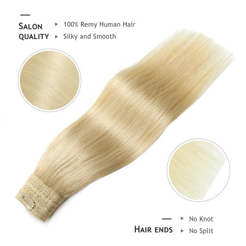 YILITE Wire Hair Extensions Human Hair， with Straight Wire Hair Extensions 18 inches 95g Silky Straight #613 Bleach Blonde Hair Extensions Real Human Hair Remy Hair Extensions
