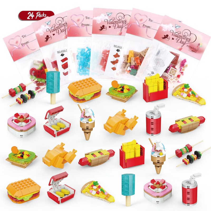 24PCS Valentines Cards For Kids Classroom With Fast Food