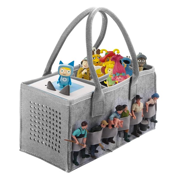 Chedin Carrying Bag Case for Toniebox Starter Set and Tonies Figurines, Home Outdoor Hand Storage Travel Felt Bag for Toniebox Accessories Protective Cover Organiser (Gray+Gray)