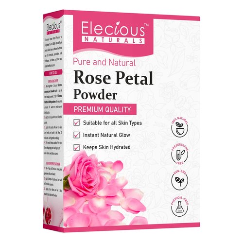 Elecious Pure Rose Petals Powder for Face, Skin and Hair Chemical-Free, Preservative Free, Non-GMO, No Artificial Color Added Moisturizes Dry Hair Cells 200gm