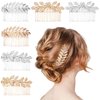 6 PCS Leaf Hair Side Combs Gold Rhinestone Hair Comb Clips with Teeth Wedding Headpiece Hair Accessories for Women, Girls, Bride, Bridesmaid(Gold and Silver)