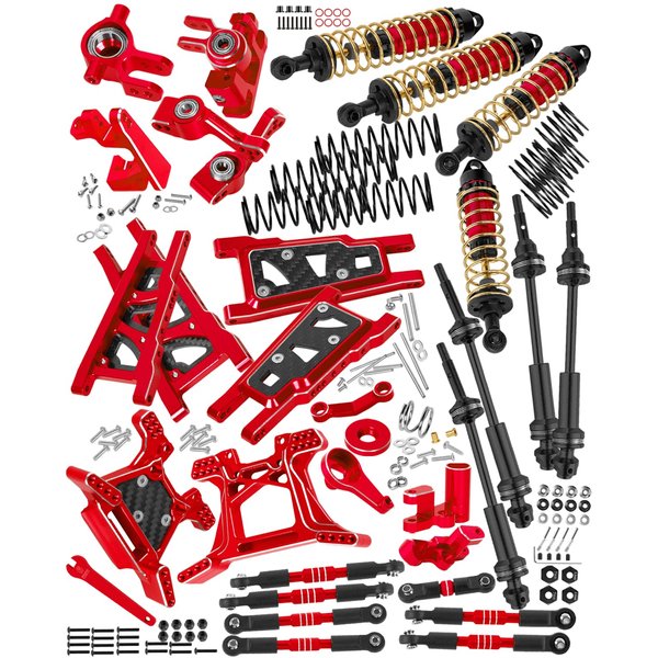 RCHuiWow RC Upgrades Part for 1/10 Rustler 4x4(VXL) 4WD,Driveshafts &Shocks Absorber &Turnbuckles & Suspension Arms &Shock Towers &Caster Block,Steering Blocks,Axle Carriers &Steering,Red