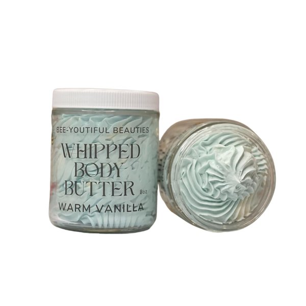Bee-Youtiful Beauties Whipped Shea + Beeswax Body Butter | Hydrating Moisturizer with Shea Butter, Mango Butter Cocoa Butter, & Beeswax for Nourishing Body Care - 2oz - Warm Vanilla