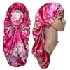 Extra Long Braid Hair Bonnet for Sleeping Satin Night Dreadlock Caps Bonnets for Black Women Braids,Shower Cap with Button (Rose Red Flowers)