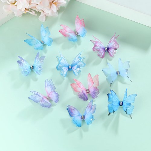 Paderison 20Pcs Butterfly Hair Clips Moving Glitter Butterfly Clips Fairy Accessories for Women Butterfly Hair Accessories for Teens Colorful Butterfly Hair Clips 90s(Blue)