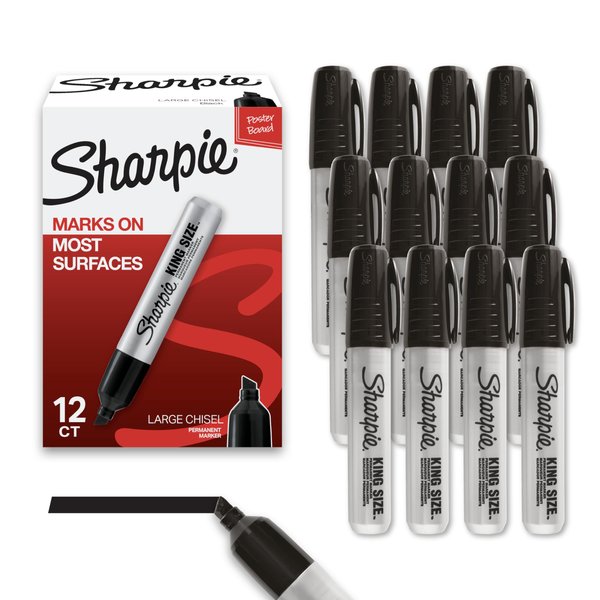 Sharpie King Size Permanent Markers Chisel Tip Markers for Work & Industrial Use, 12 Count