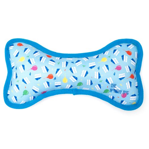 The Worthy Dog Tough Birthday Boy Bone Dog Toy, Fun Fetch Play with Squeaker for Puppy Dogs, Durable Material for Active Dogs, Small - Blue