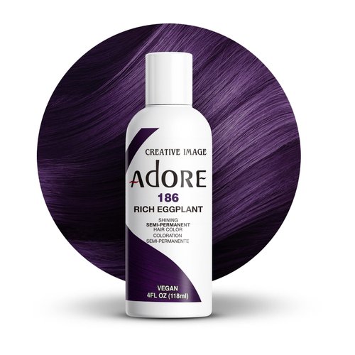 Adore Semi Permanent Hair Color - Vegan and Cruelty-Free Purple Hair Dye - 4 Fl Oz - 186 Rich Eggplant (Pack of 1)