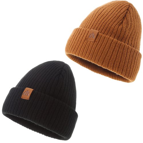 LMLALML 2 Pack Beanie for Toddler Boys Elegant Warm Boys Beanie Stripe Knit Winter Hat for Kids Black Yellow