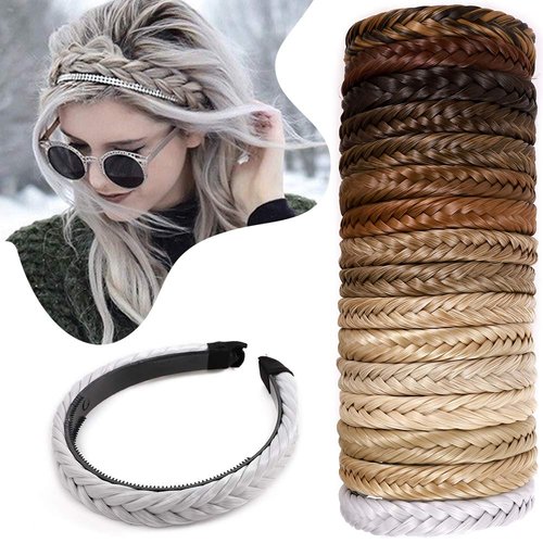 Hairro Braided Headband With Teeth Fishtail Braids Hairband With Tooth Synthetic Fish Tail Hair Band Plaited Hairband Hair Hoop Braid Headband Extensions Headband Hairpiece For Women 48g #silver gray