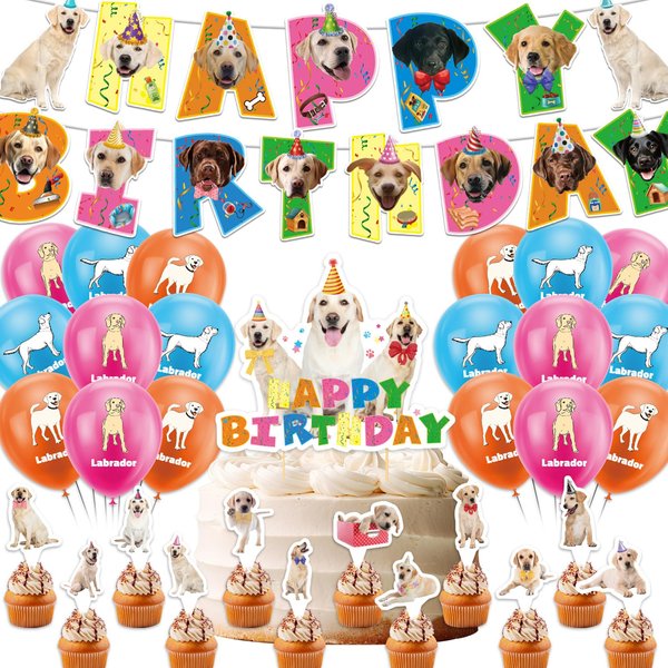 Labrador Party Supplies Labrador Birthday Party Decorations Includes Labrador Happy Birthday Banner Cake Topper Cupcake Toppers Balloons for Labrador Dog Birthday Party