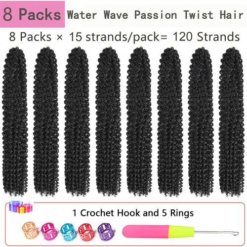 Alrence Passion Twist Hair 24 Inch 8 Packs Water Wave Crochet Hair Curly Braiding Hair For Butterfly Locs Long Bohe Crochet Braids (24 Inch (Pack of 8), 1B#)