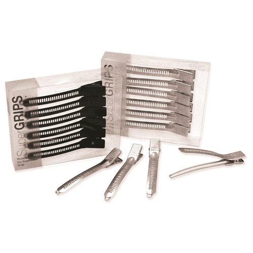 Cricket Super Grips Professional Salon Hair Clips for Styling, Cutting, Sectioning and Coloring, Rubberized Aluminum, 6-Pack, Silver