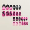 Halloween Press on Nails Medium Almond - Pink Black French Fake Nails Pink False Nails Press ons With Ghost Bat Spider Web Design Full Cover Acrylic Nail Tips Glue on Nails for Women Girl 24Pcs