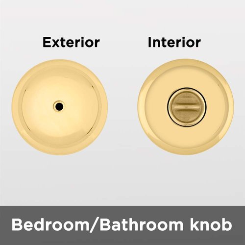 Kwikset Juno Interior Privacy Door Knob with Lock, Door Handle For Bathroom and Bedroom, Polished Brass Keyless Turn Lock Doorknob