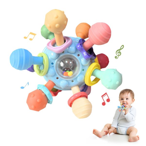 EazierWizter Baby Sensory Teething Toys for 0-6 6-12 Months, Infant Montessori Toys, Teethers for Babies 0 3 6 9 12 18 Months, Baby Toys Boys Girls Gifts Newborn Essentials Must Haves (Blue)