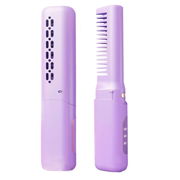 FA FIGHTART Rechargeable Mini Hair Straightener Cordless Heating Comb Iron LCD Display USB Portable Travel Heat Brush
