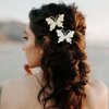 Bartosi Butterfly Hair Clips Gold Rhinestone Butterfly Hair Barrettes Bridal Hair Pins Hair Pieces Hair Accessories for Women and Girls (Pack of 2)