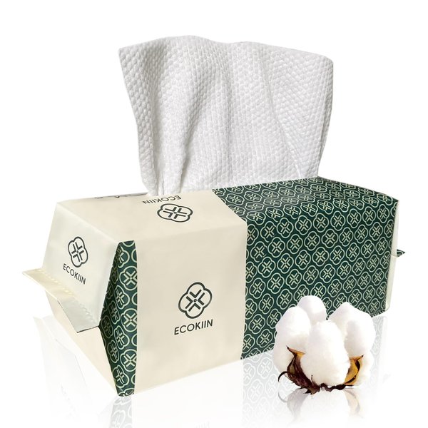 Ecokiin Disposable Face Towel for Skin Care, Biodegradable Facial Clean Towels, Super Soft and Thick Face Towelettes for Sensitive Skin, Makeup Remover Dry Wipes