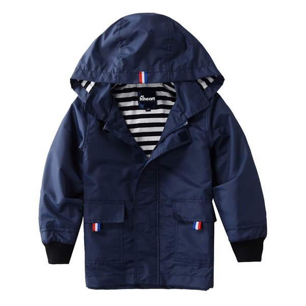 Hiheart Boys Waterproof Hooded Jackets Cotton Lined Rain Jackets Dark Navy 4/5