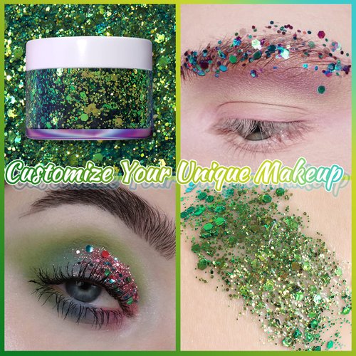 Boko 1.76oz Body Glitter Gel, Chameleon Emerald Liquid Chunky Glitter Lotion Mermaid Sequins for Face Hair and Body Makeup, Coachella Clothes, Rave St Patrick'S Day Mardi Gras Accessories - Siren Jade