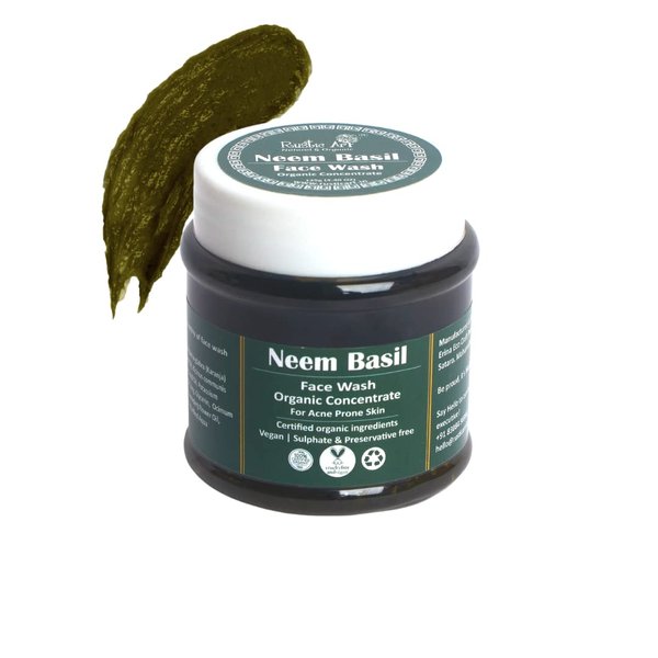 Rustic Art Neem Basil Face Wash Concentrate | Organic, Vegan & Cruelty Free | Sulphate & Paraben Free | 125g