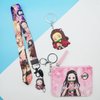 Demon Anime Nezuko Cute Badge Wallet with Lanyard and Keychain, ID Card Holder Purse Pouch with Lanyard Card Case Neck Pouch Wallet Durable Card Holder with Zippers for Students Teens Girls Boys