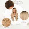 7JHH WIGS Lace Front Body Wavy Wigs 13 * 4in T Lace Front Side Part Blonde Wigs with Dark Roots for Women 160 Density Transparent Glueless Synthetic Hair Long Curly Wig
