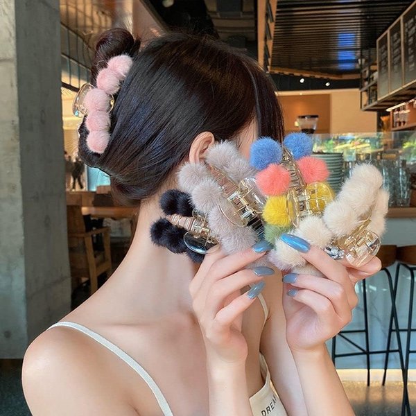 Colorful Hair Claw Clips Plush Hair Clips,Fluffy Plush Hair Claw Clips Girls Hair Barrettes,Thick Hair Nonslip Hair Clips Banana Jaw Clips Hair Clips, Hair Accessories
