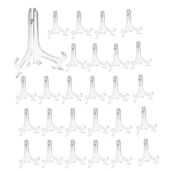 Artliving 3" Clear Plastic Stand Cookie Holder Display Stand Place Card Holder Display Easels at Weddings, Birthday Party(24 Pack)