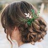 BETITETO Crystal Bridal Hair Comb Wedding Gold Vine Leaf Rhinestone Hair Piece Accessories for Women Girls (Green)