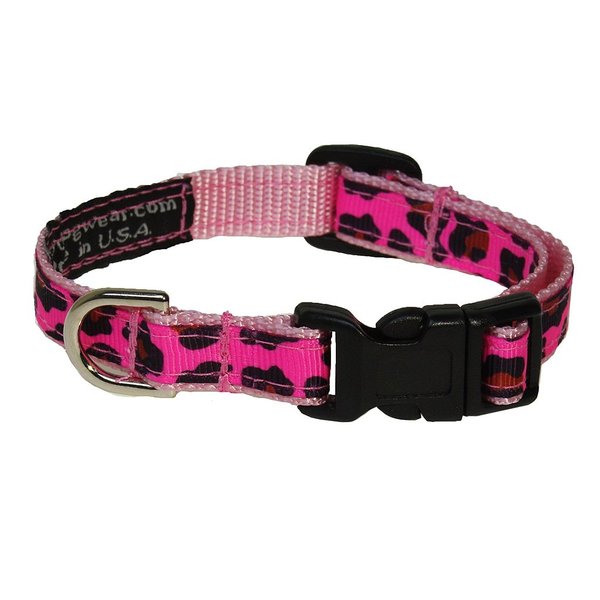 Xsmall Pink Leopard Dog Collar: 1/2" wide, Adjusts 6-12" - Made in USA.