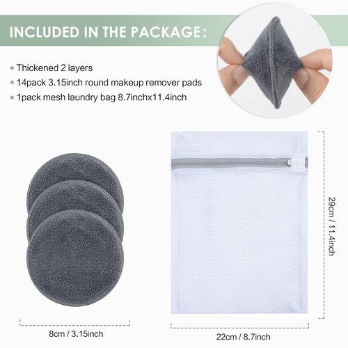SUNLAND Resuable Makeup Remover Pads with Laundry Bag -Soft and Fridnely for Face Eye Lip Remover Pads(Grey)