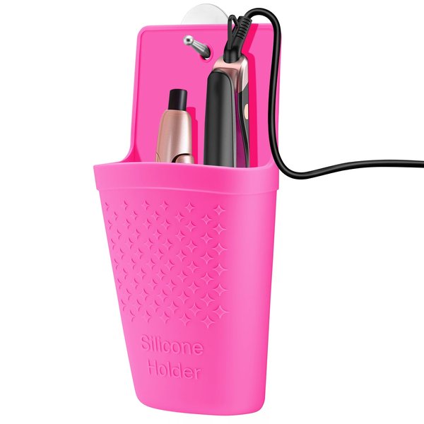 CROWATTS Heat Resistant Silicone Hair Iron Mat and Pouch,Portable Travel Hair Straightener Mat and Holder for Hair Styling Tools.1 Pack.(Hot Pink)